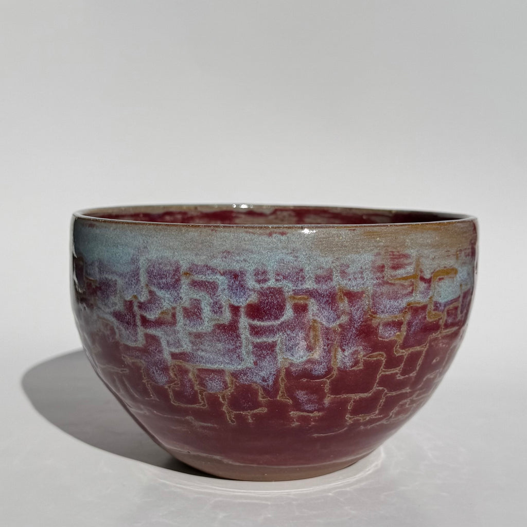 Medium Squiggle Pattern Planter - Raspberry Celadon Wax