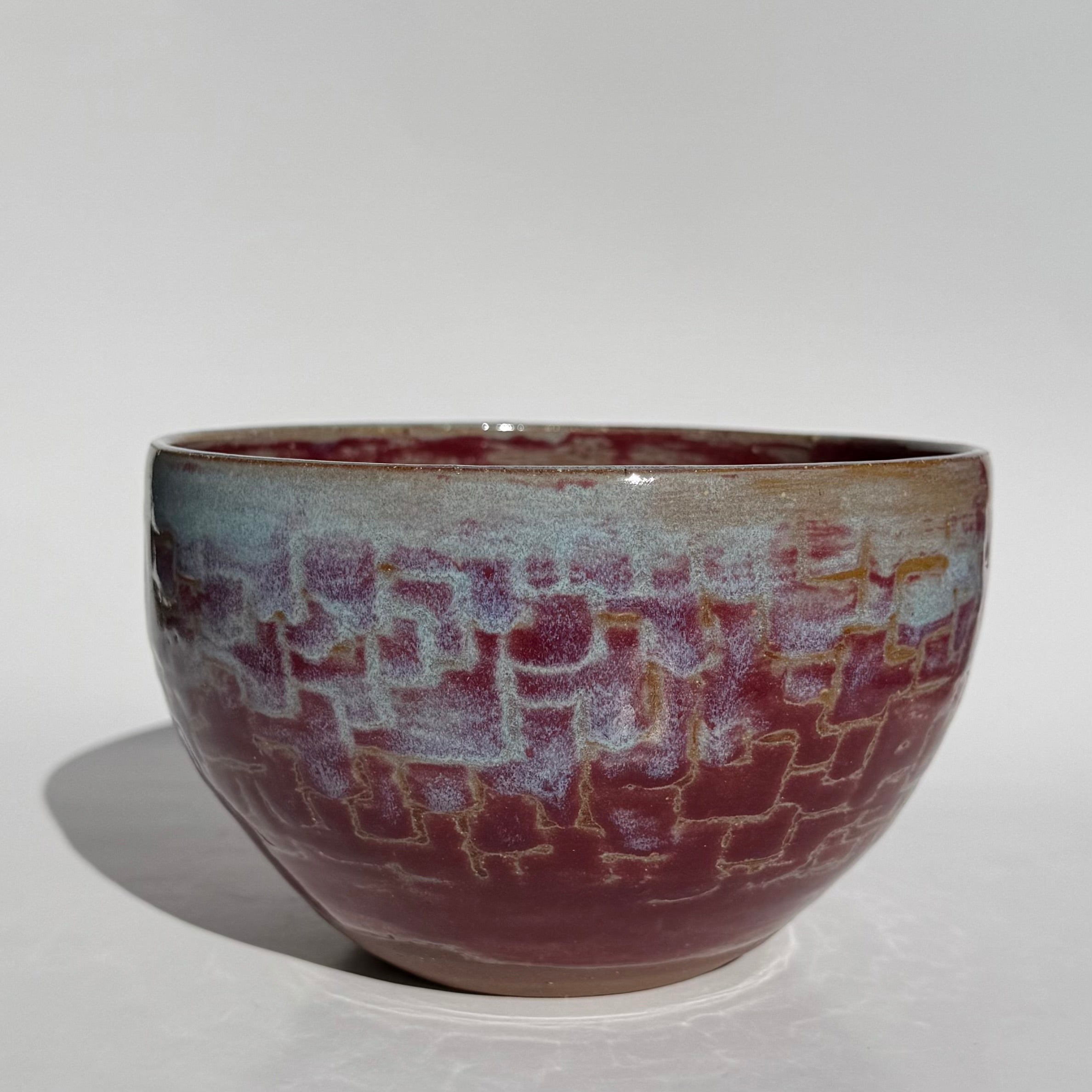 Medium Squiggle Pattern Planter - Raspberry Celadon Wax