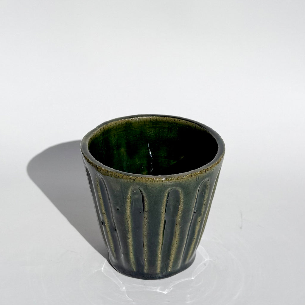 Carved Cup - Green Long Lines