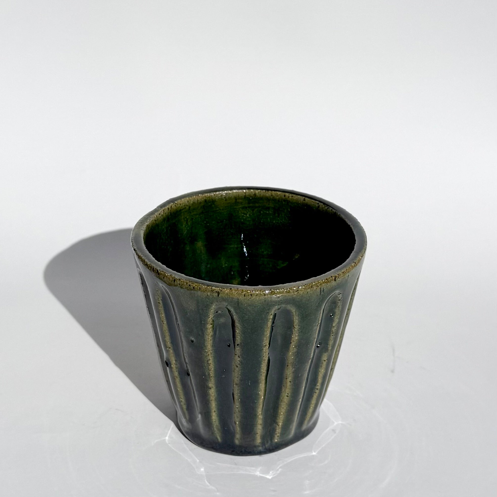 Carved Cup - Green Long Lines