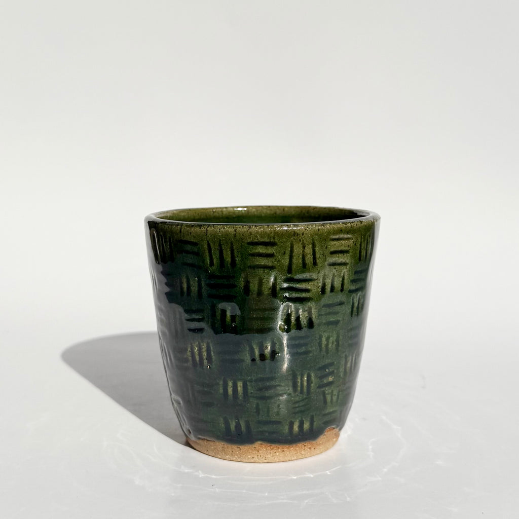 Carved Cup - Green Little Lines