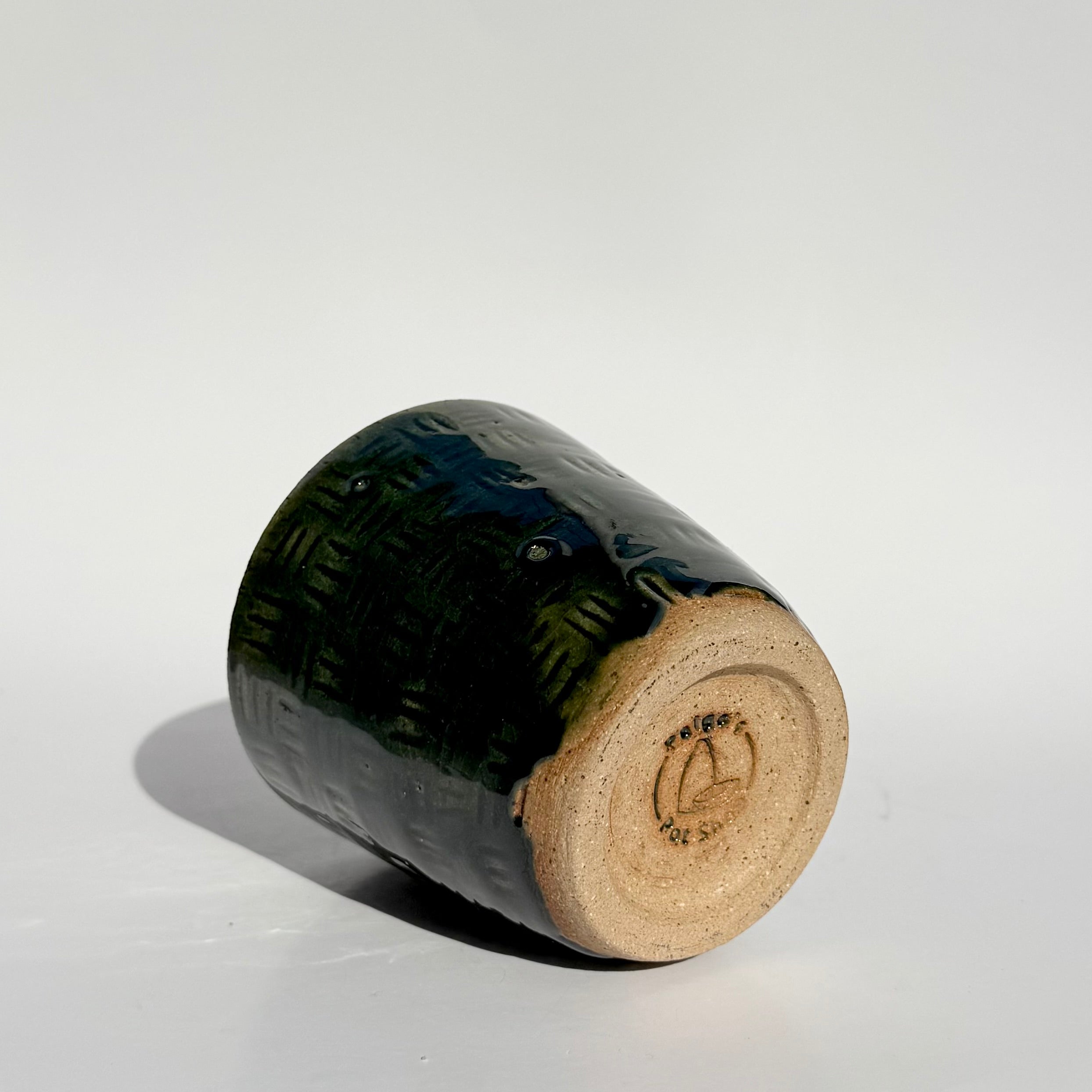 Carved Cup - Green Little Lines