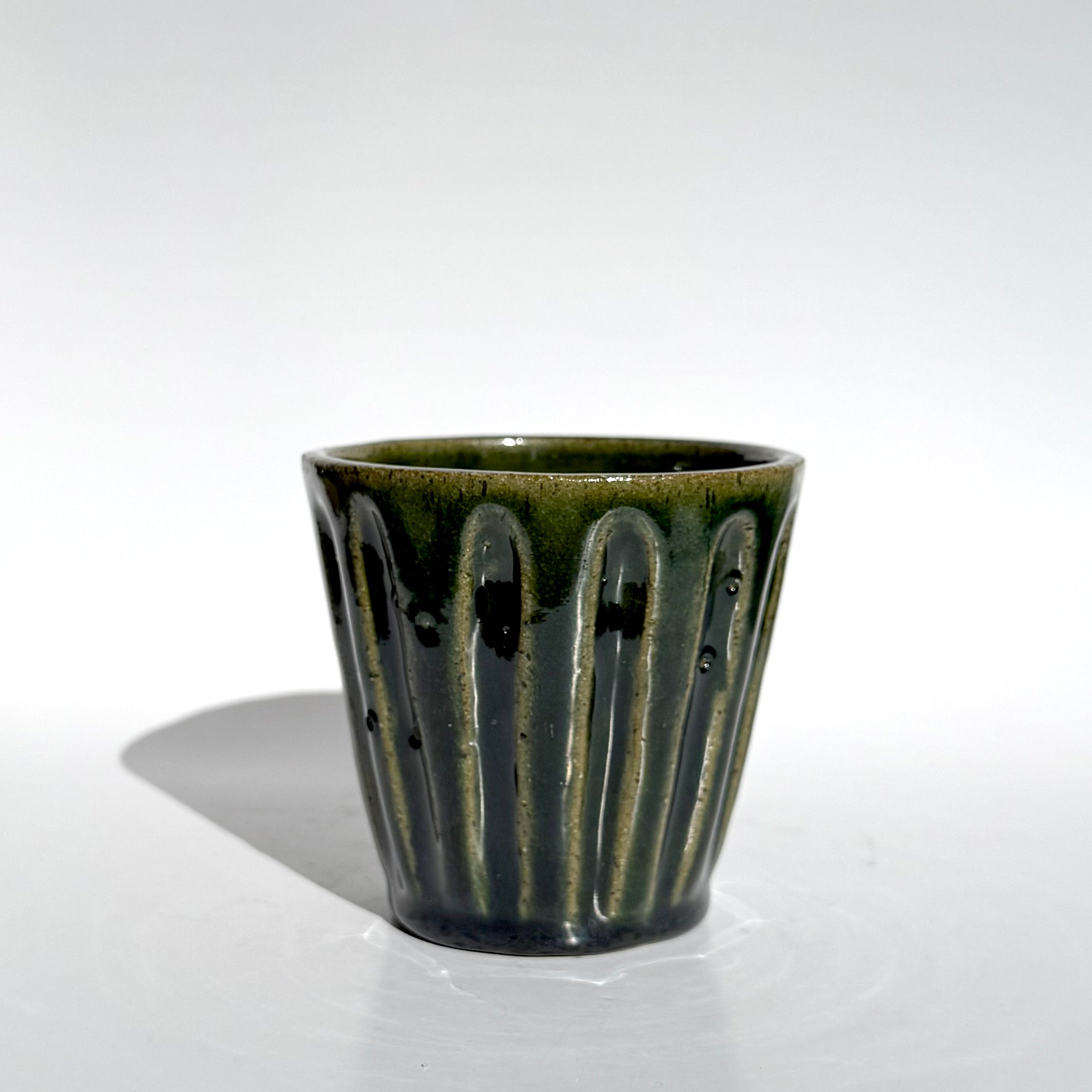 Carved Cup - Green Long Lines