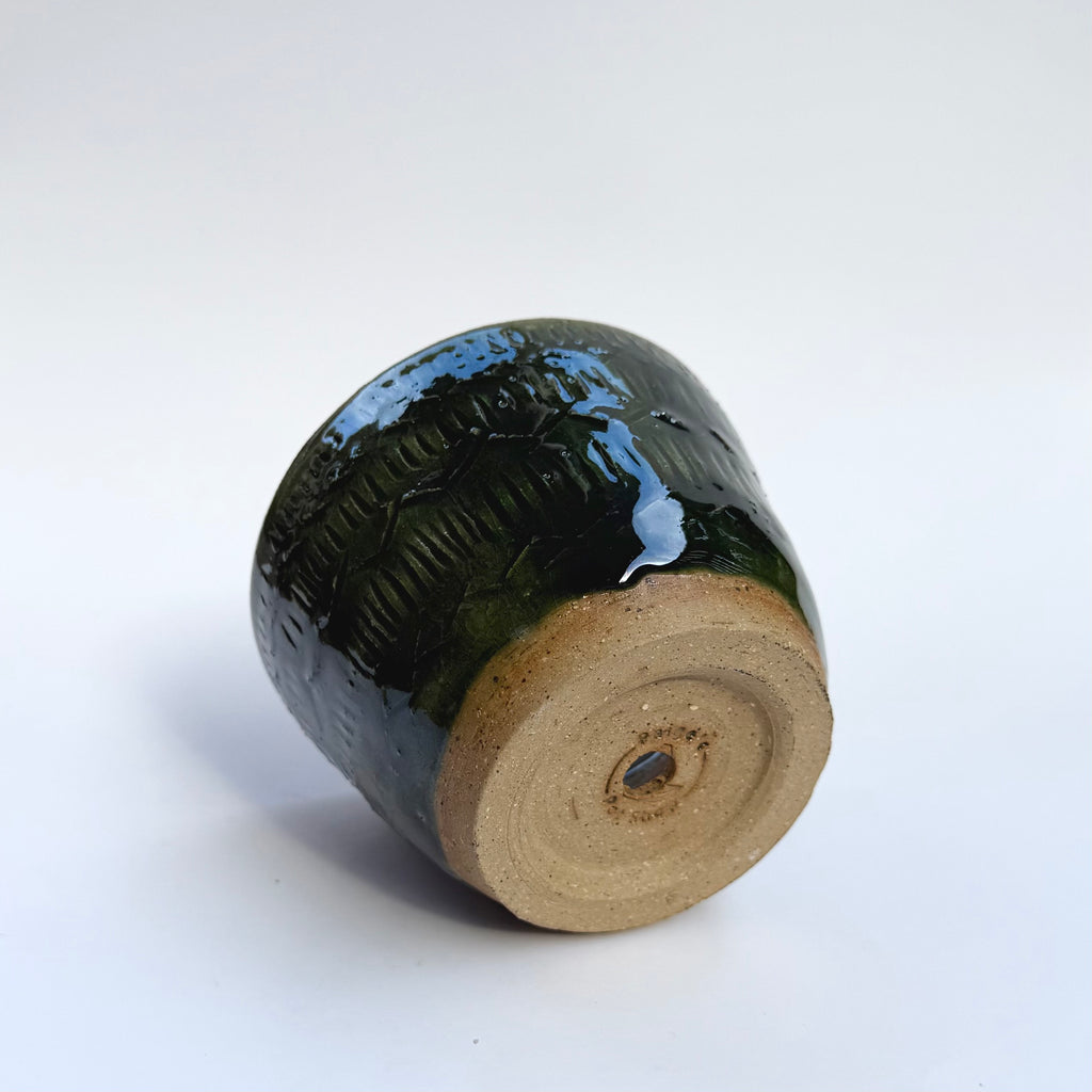 Small Carved Pot - Dark Green