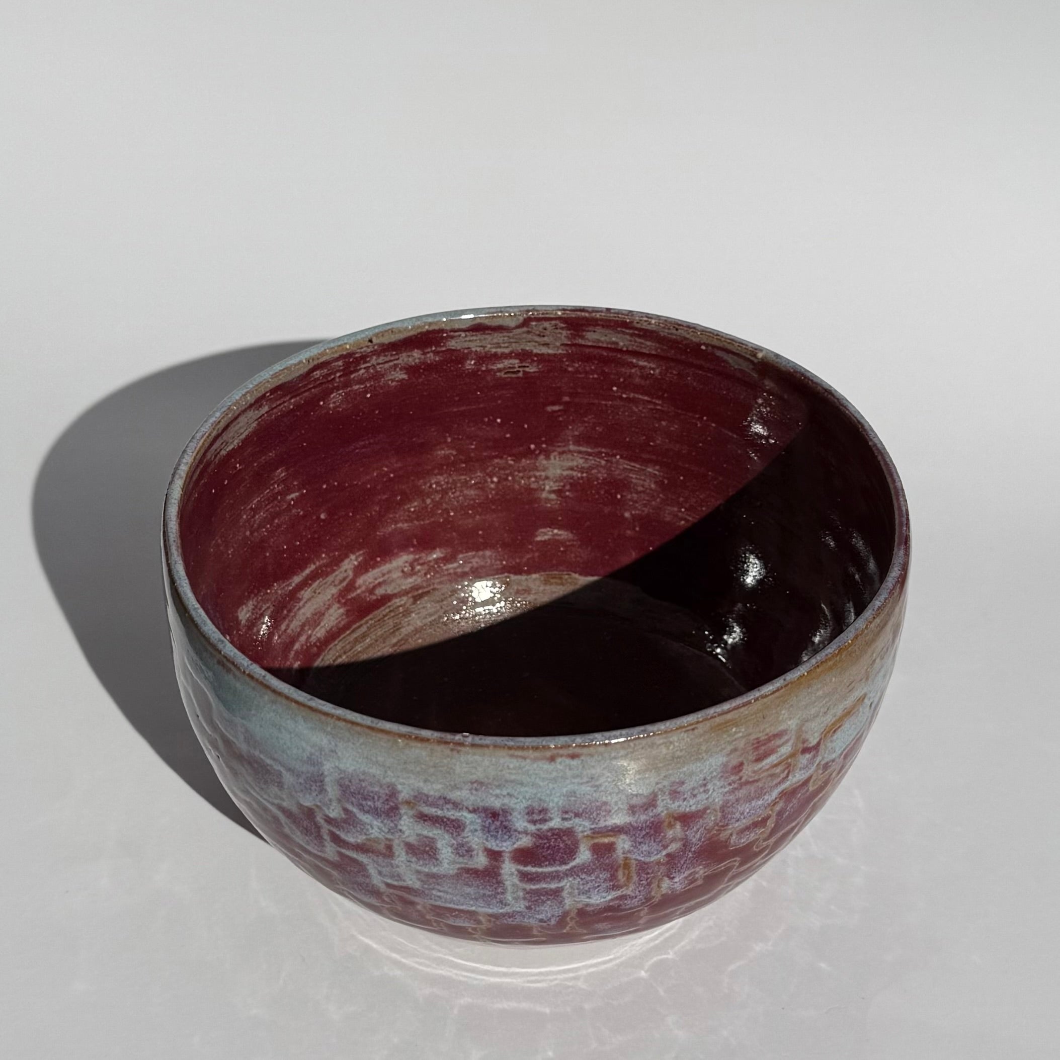 Medium Squiggle Pattern Planter - Raspberry Celadon Wax