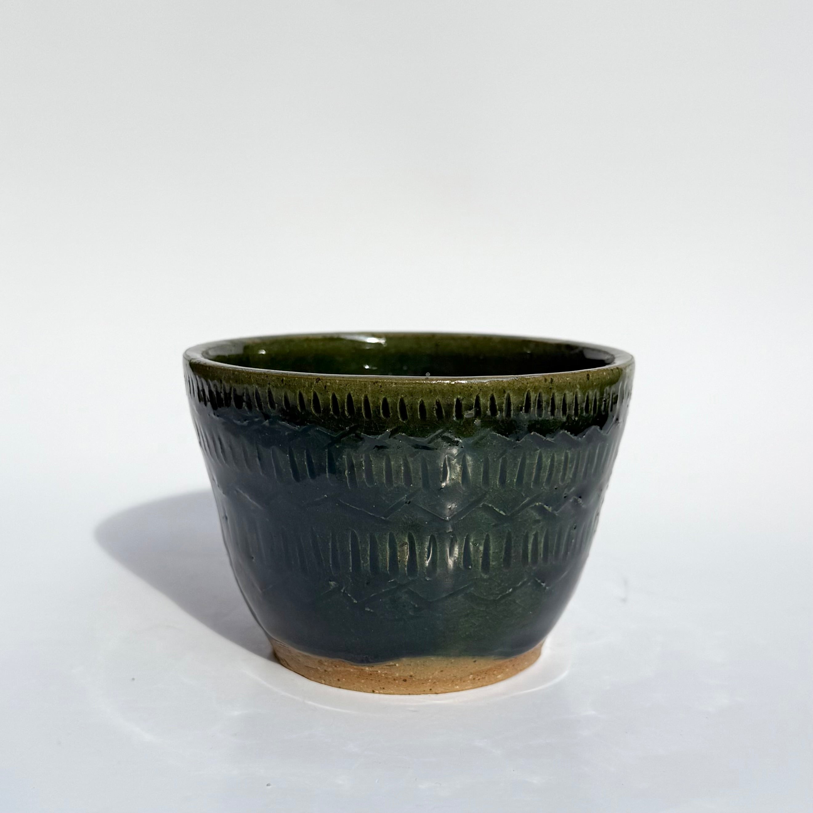 Small Carved Pot - Dark Green