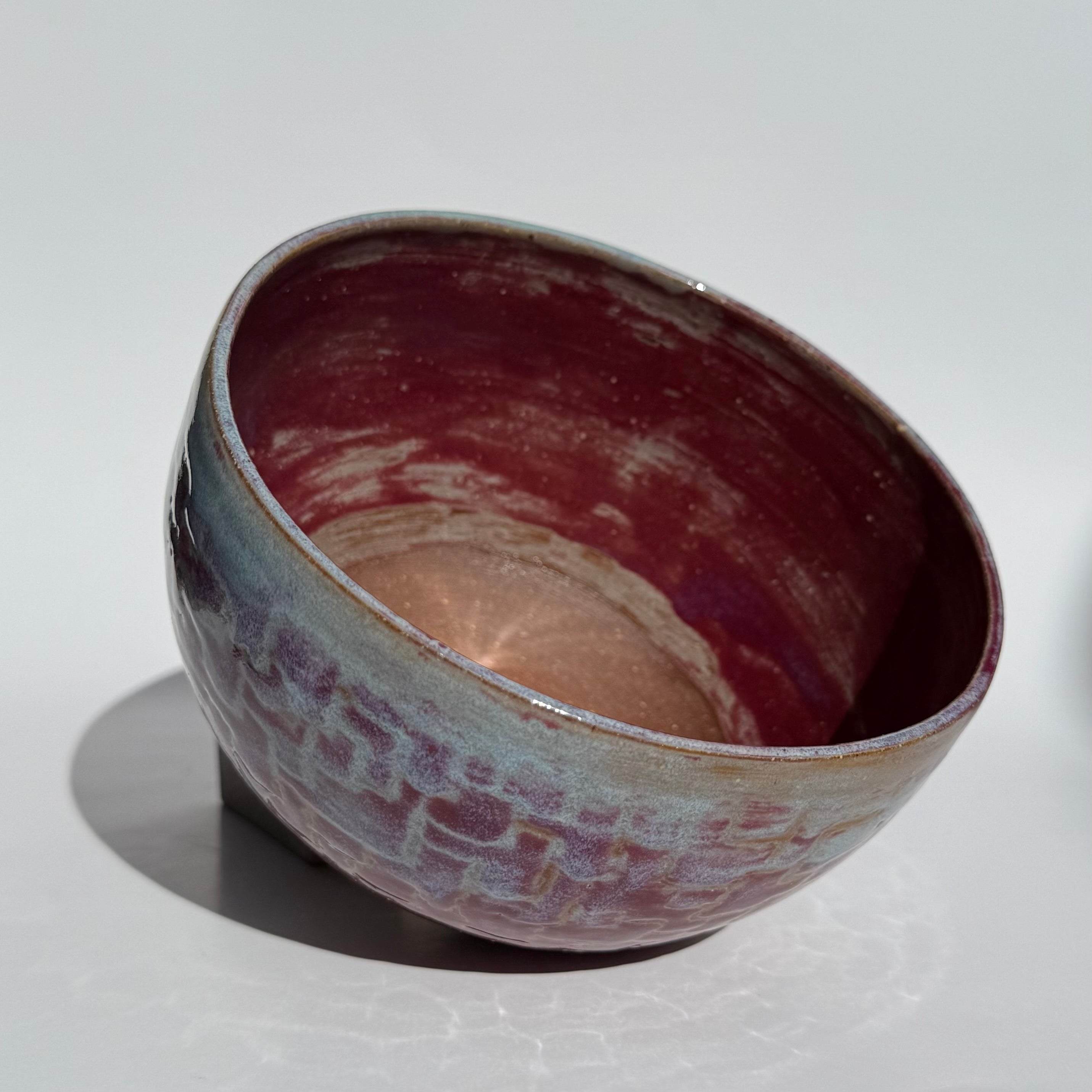 Medium Squiggle Pattern Planter - Raspberry Celadon Wax