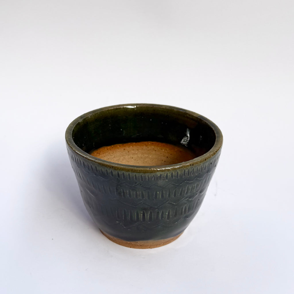 Small Carved Pot - Dark Green