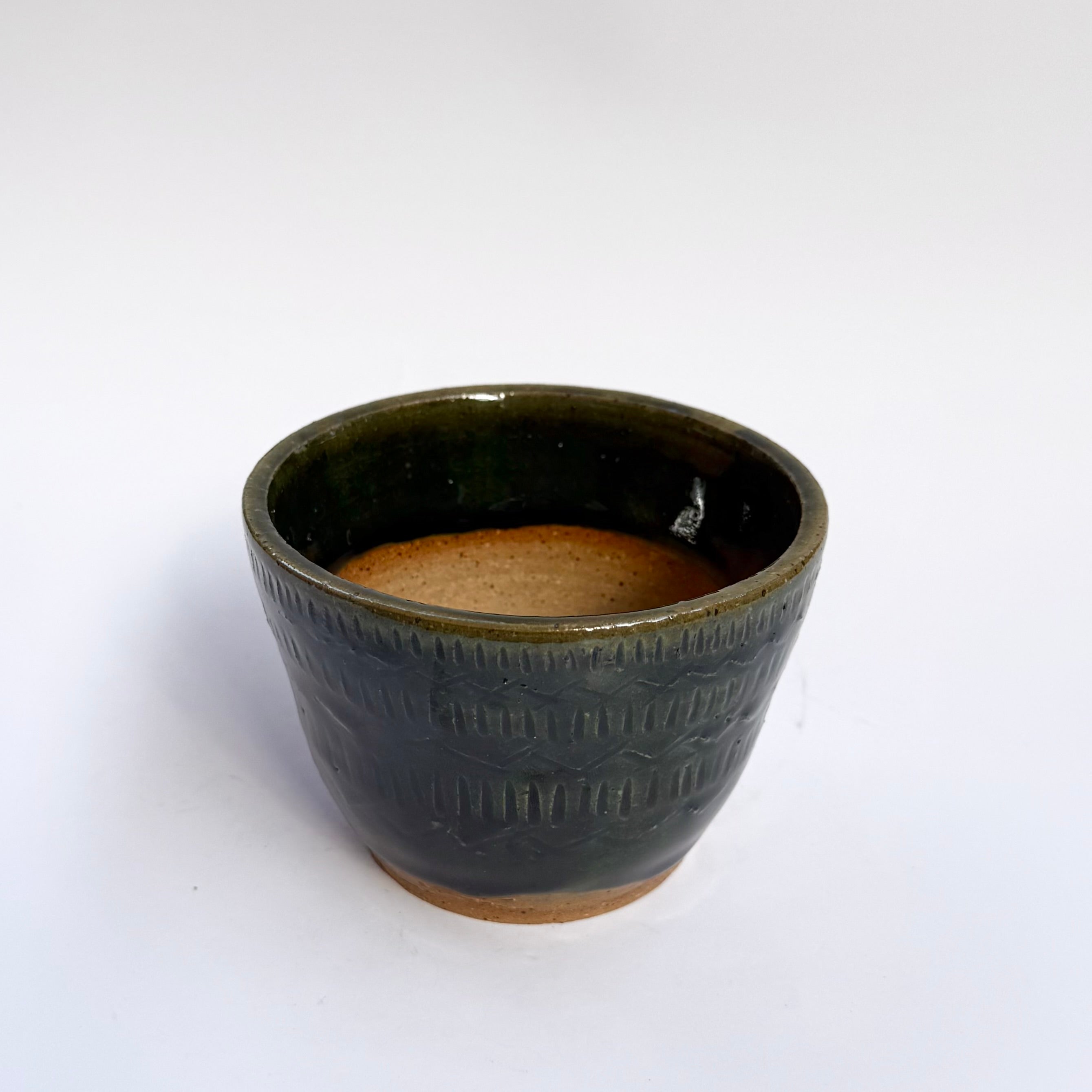 Small Carved Pot - Dark Green