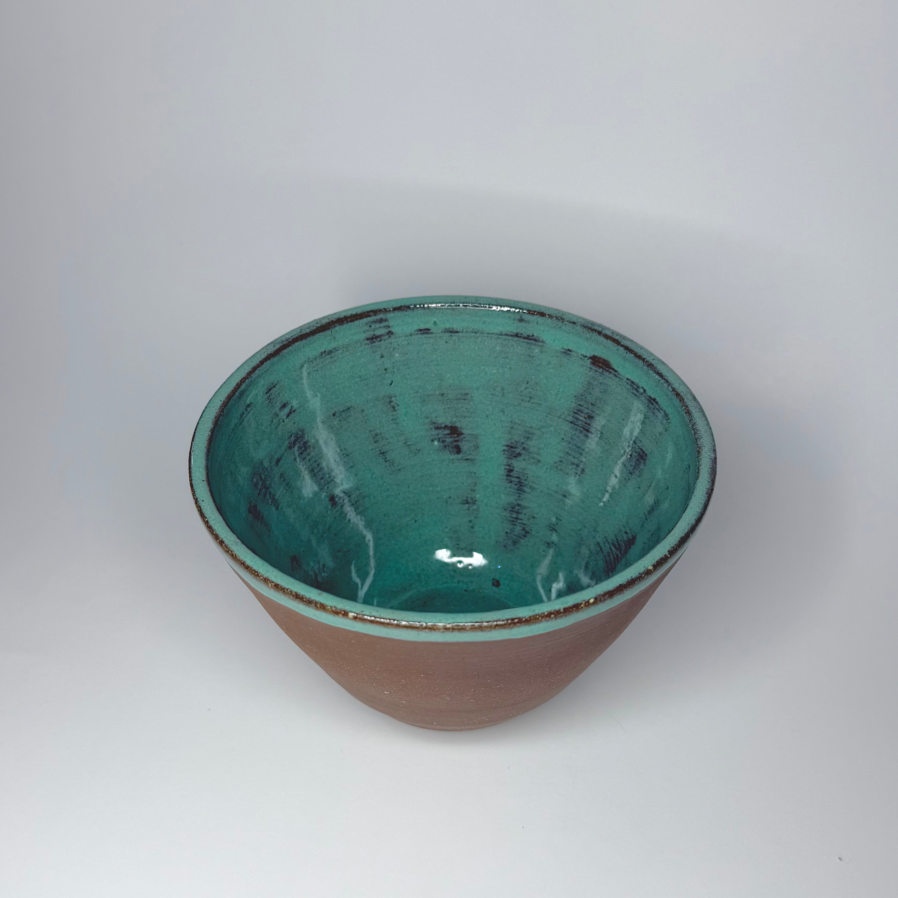 Brown Clay Bowl - Light Blue