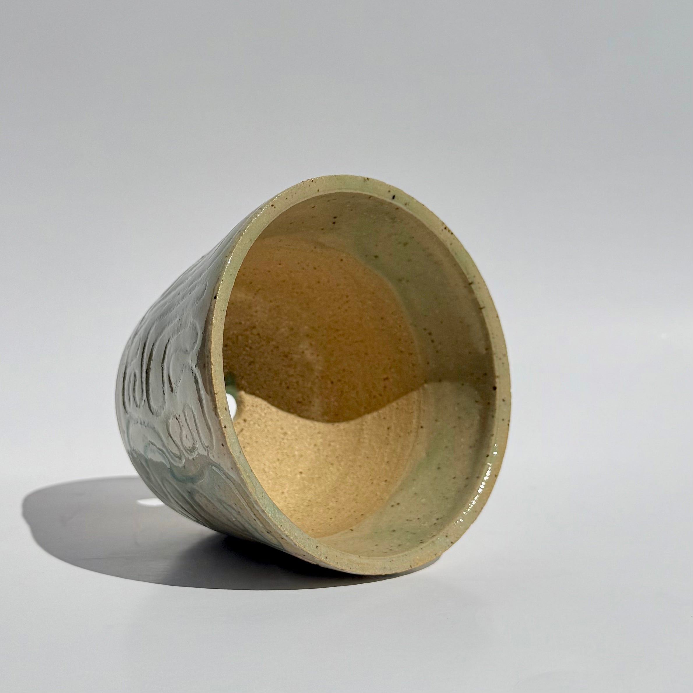 Small Squiggle Carved Pot - Celadon