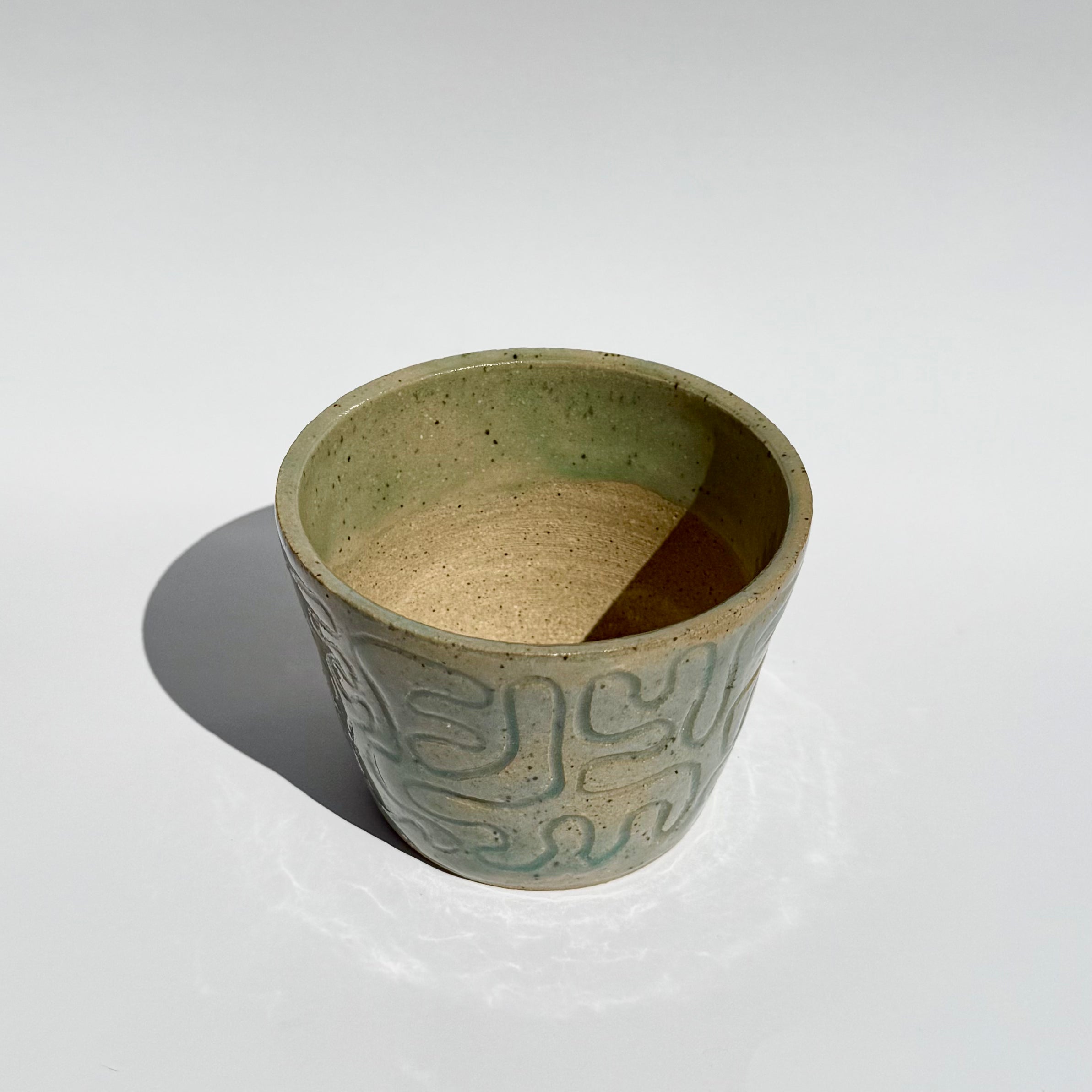 Small Squiggle Carved Pot - Celadon