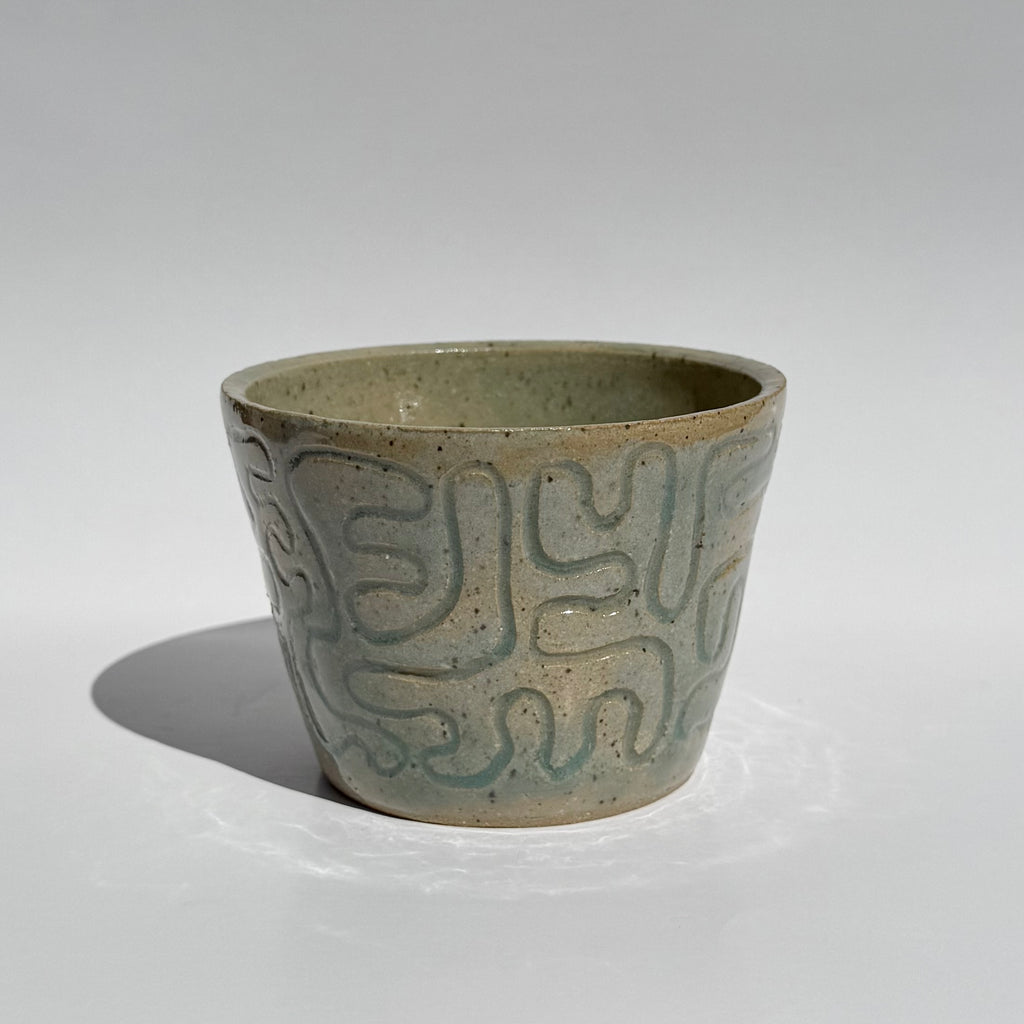 Small Squiggle Carved Pot - Celadon