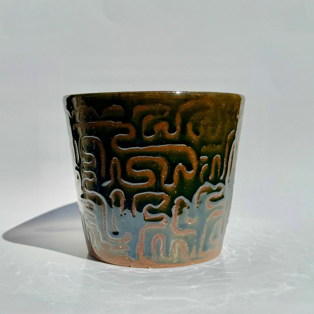 Medium Squiggle Pattern Planter - Green