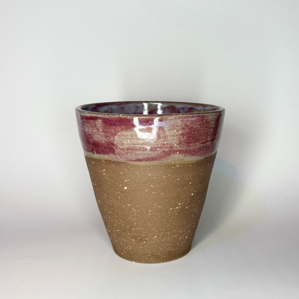 Brown Clay Vase - Raspberry Celadon