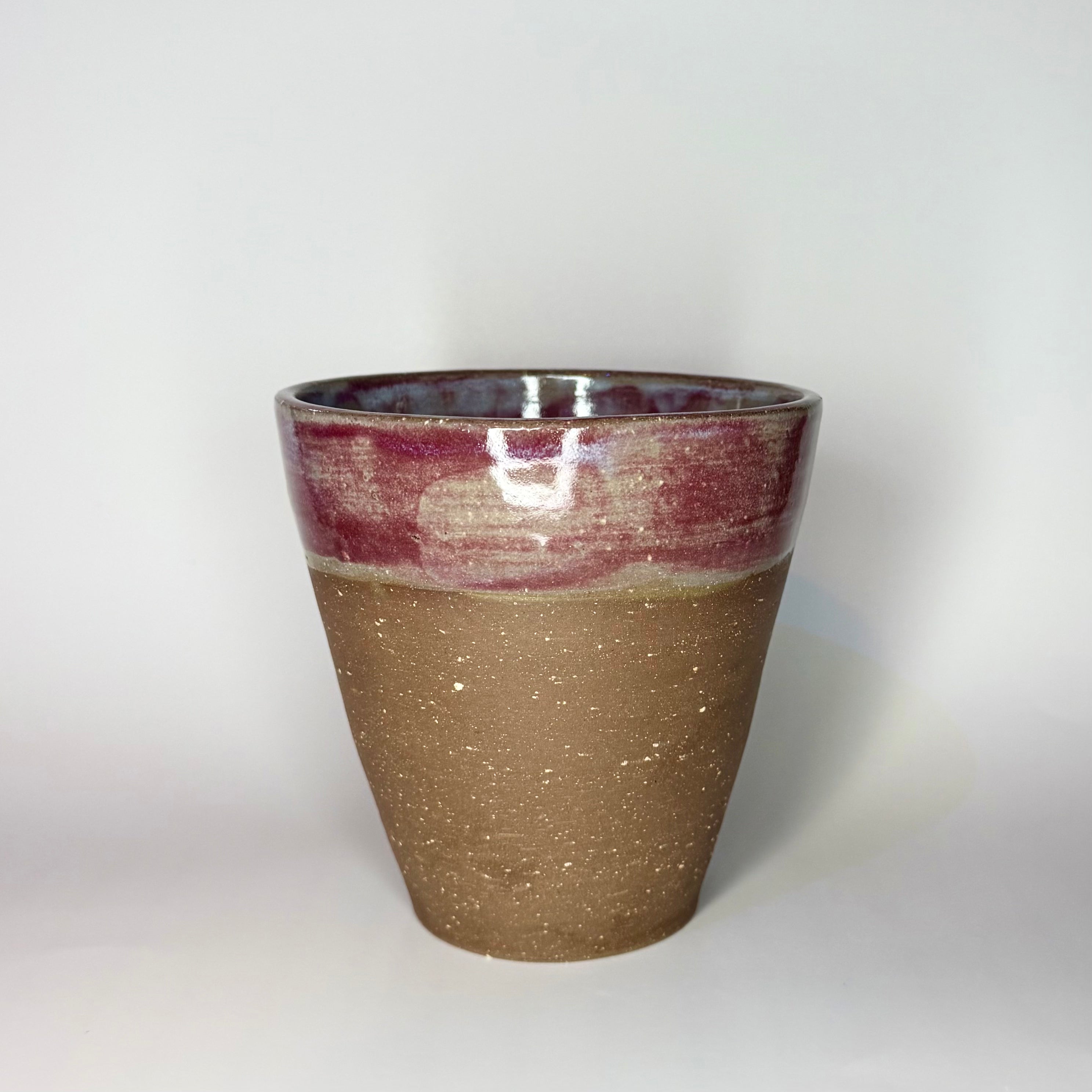 Brown Clay Vase - Raspberry Celadon
