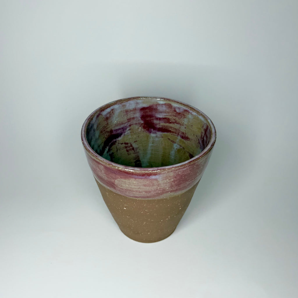 Brown Clay Vase - Raspberry Celadon
