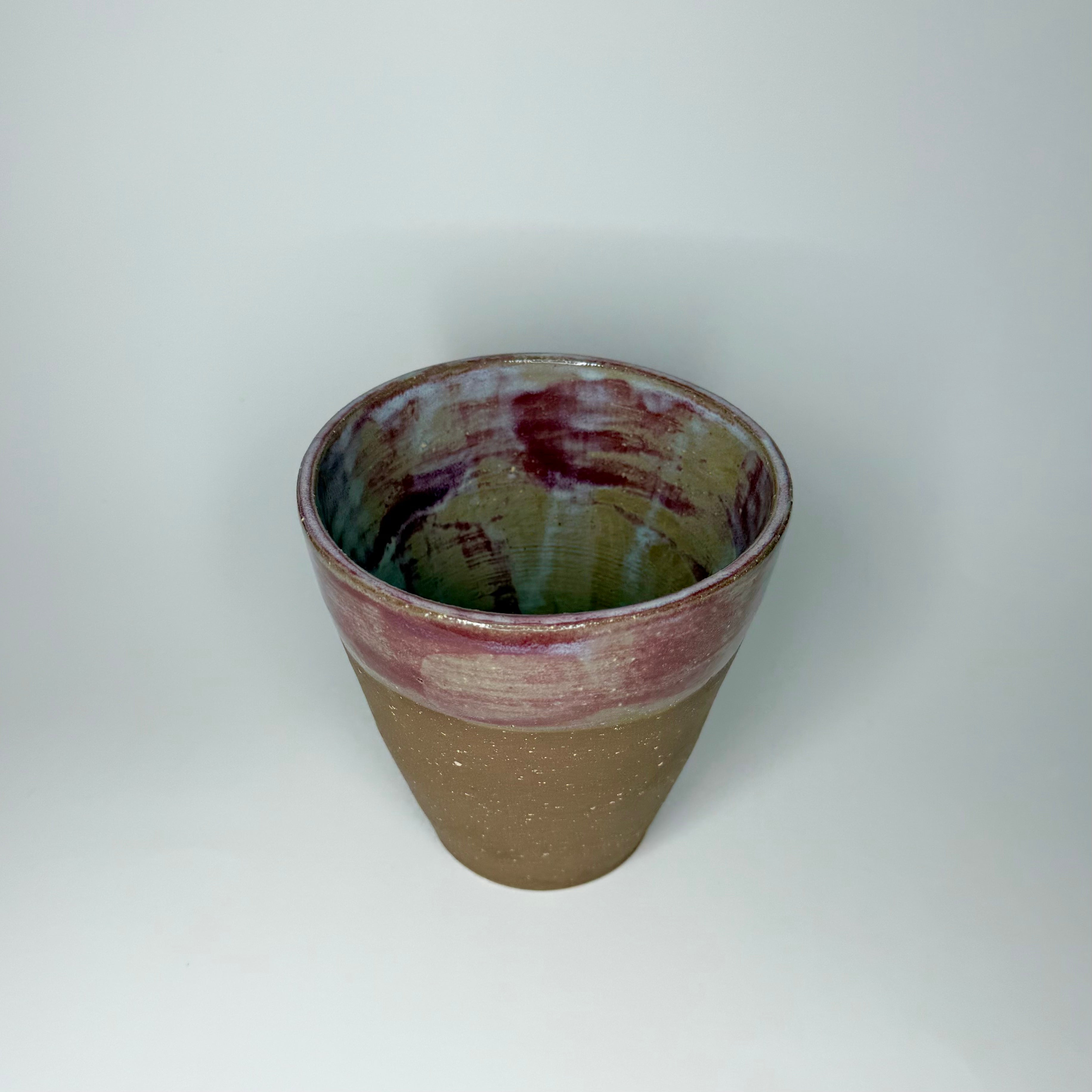 Brown Clay Vase - Raspberry Celadon
